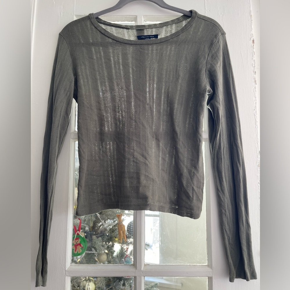 American Eagle Outfitters Sheer Long Sleeve Top - Olive